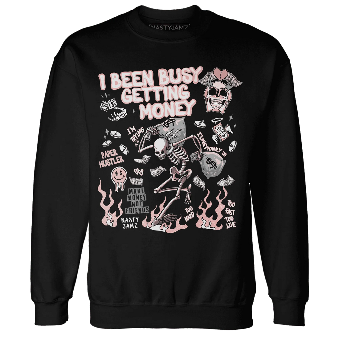 Low-Legend-Pink-11s-NastyJamz-Sweatshirt-Match-Busy-Getting-Money-Skull