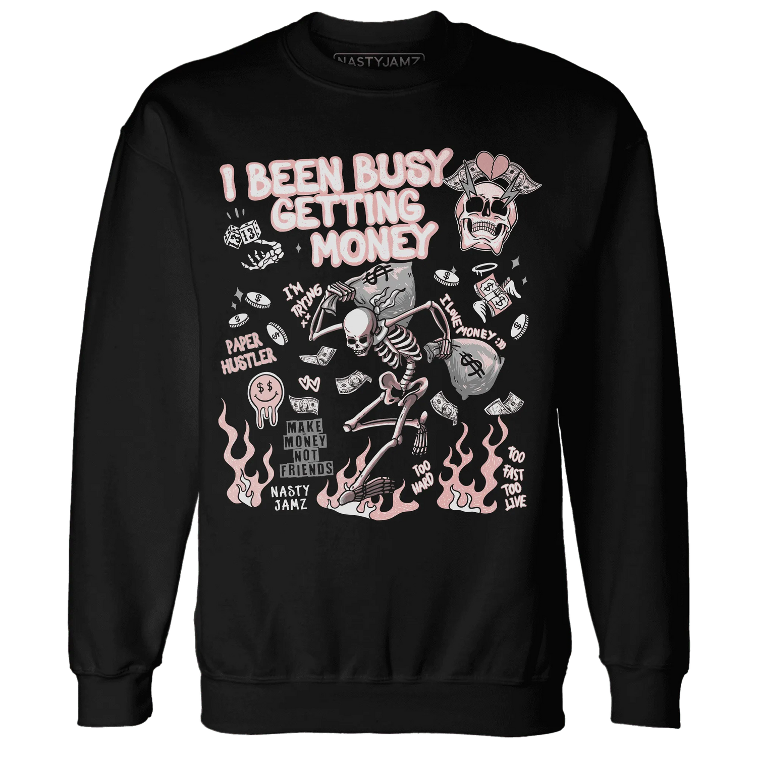 Low-Legend-Pink-11s-NastyJamz-Sweatshirt-Match-Busy-Getting-Money-Skull