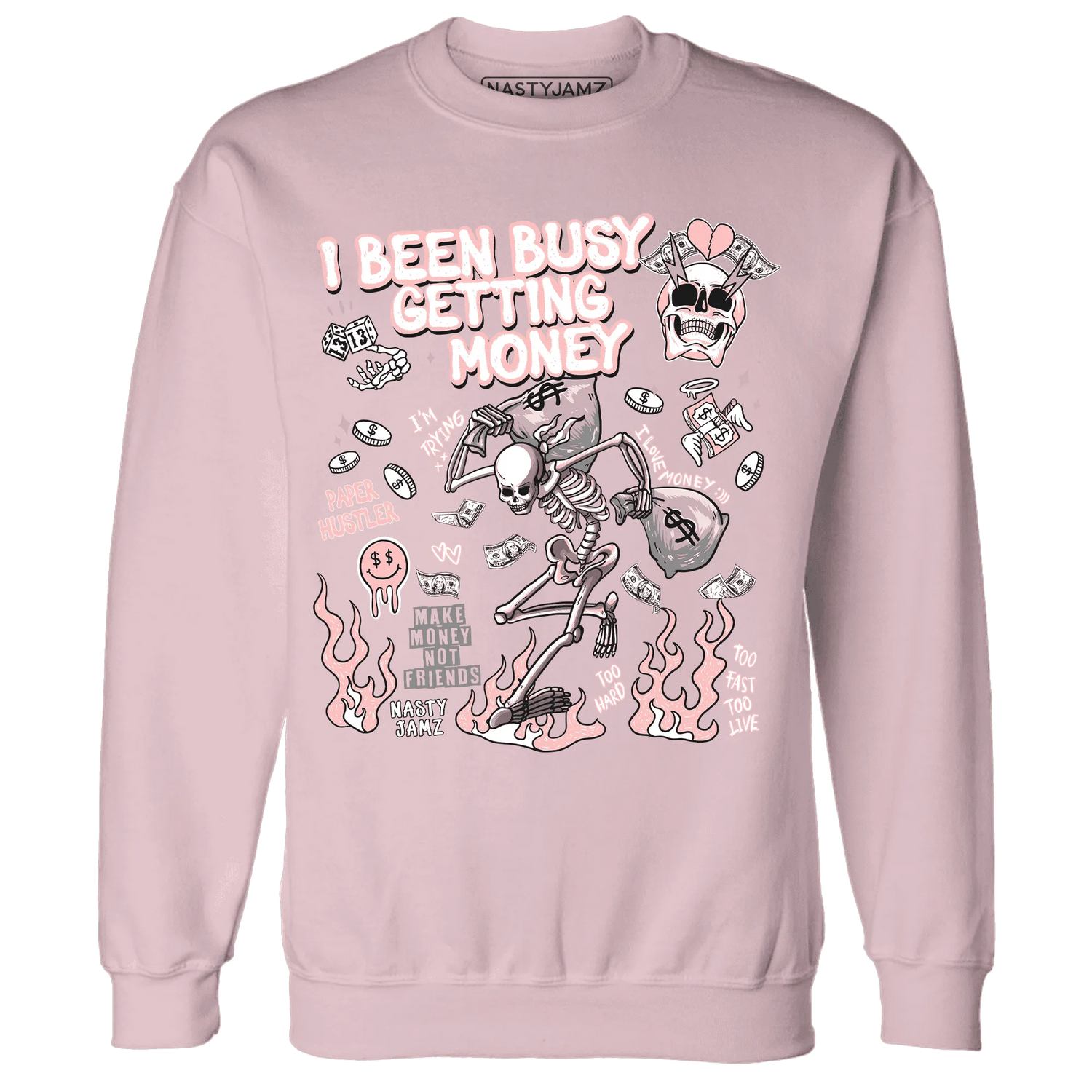 Low-Legend-Pink-11s-NastyJamz-Sweatshirt-Match-Busy-Getting-Money-Skull