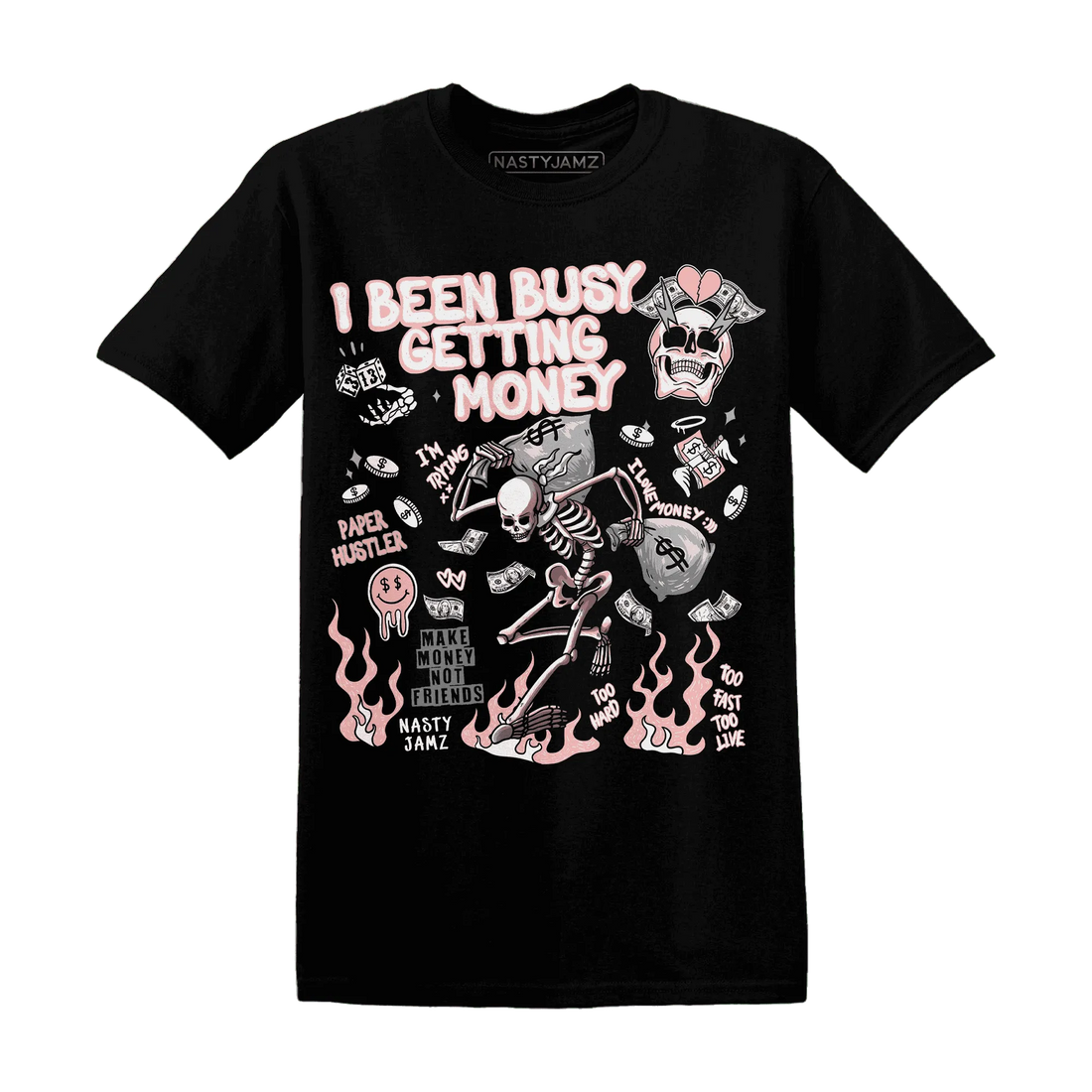 Low-Legend-Pink-11s-NastyJamz-T-Shirt-Match-Busy-Getting-Money-Skull