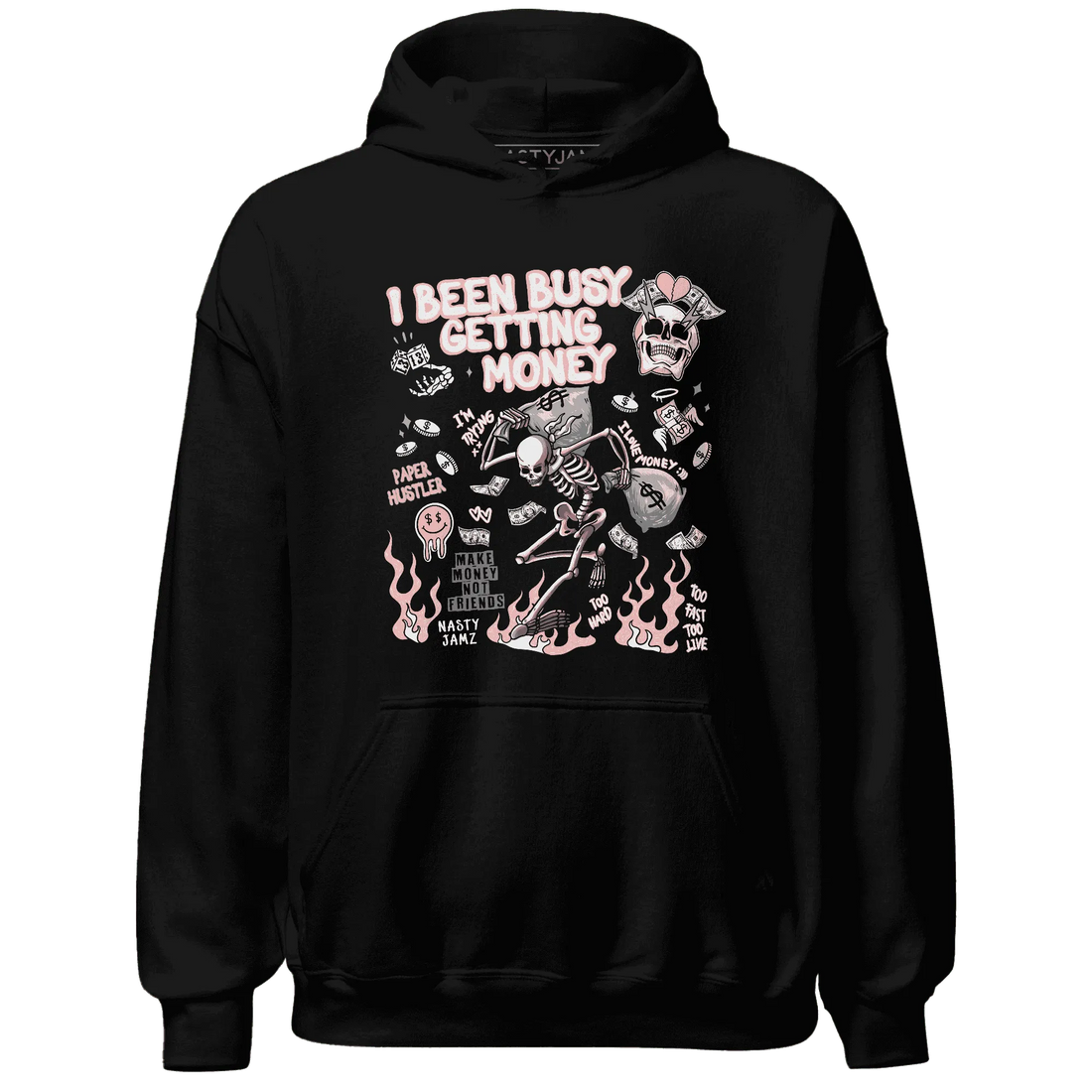 Low-Legend-Pink-11s-NastyJamz-Hoodie-Match-Busy-Getting-Money-Skull