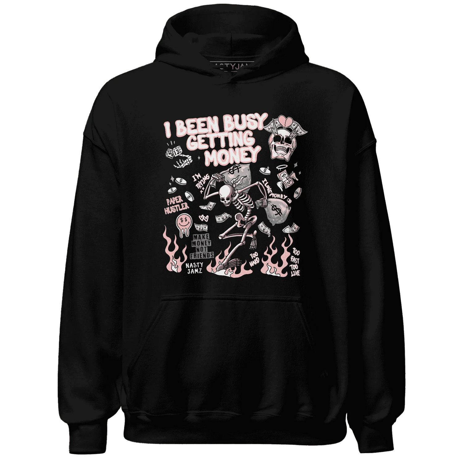 Low-Legend-Pink-11s-NastyJamz-Hoodie-Match-Busy-Getting-Money-Skull