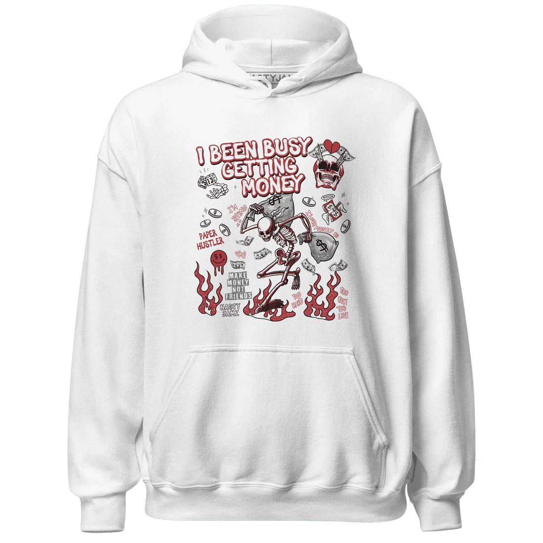 Black-Toe-Reimagined-Red-White-1s-Hoodie-Match-Busy-Getting-Money-Skull