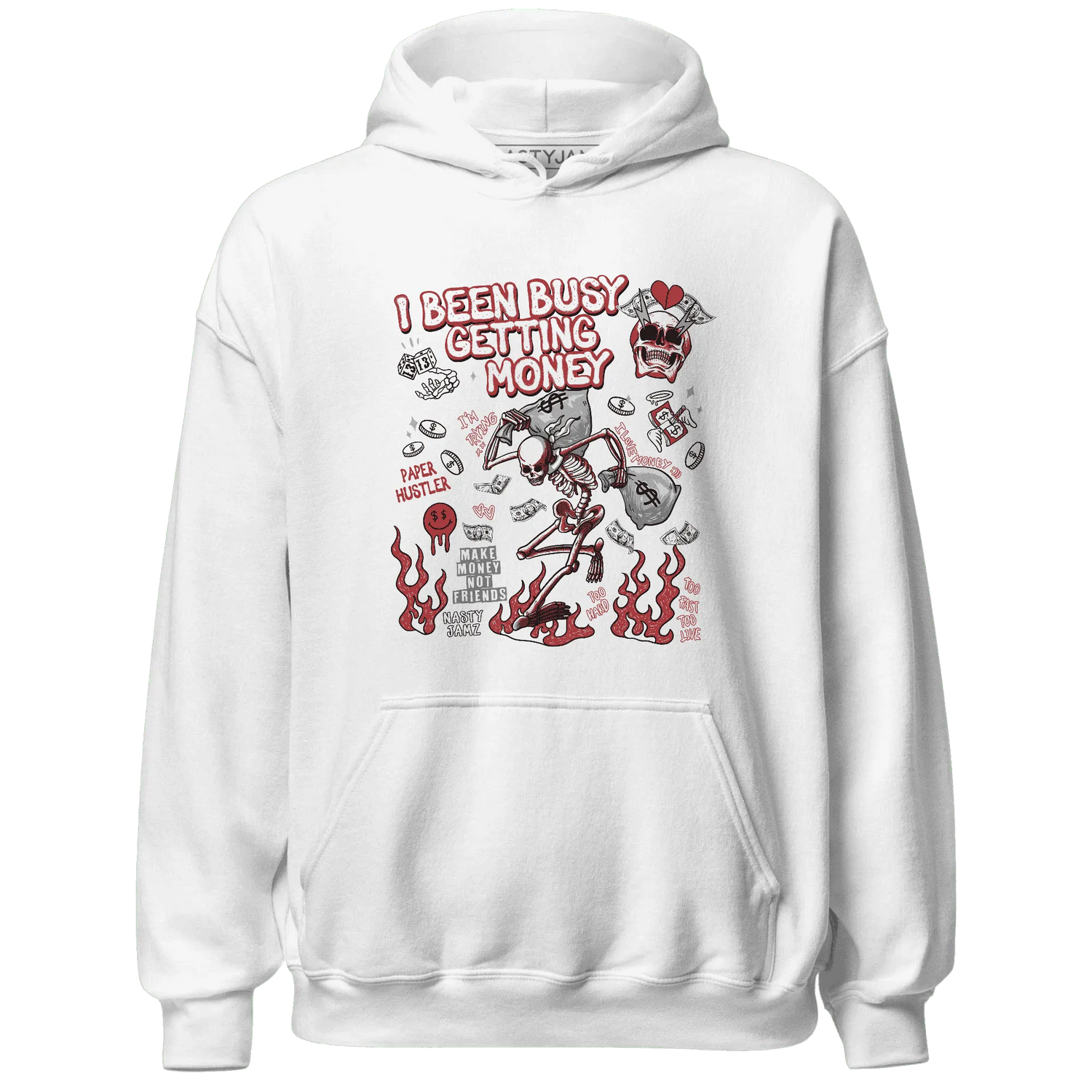 Black-Toe-Reimagined-Red-White-1s-Hoodie-Match-Busy-Getting-Money-Skull