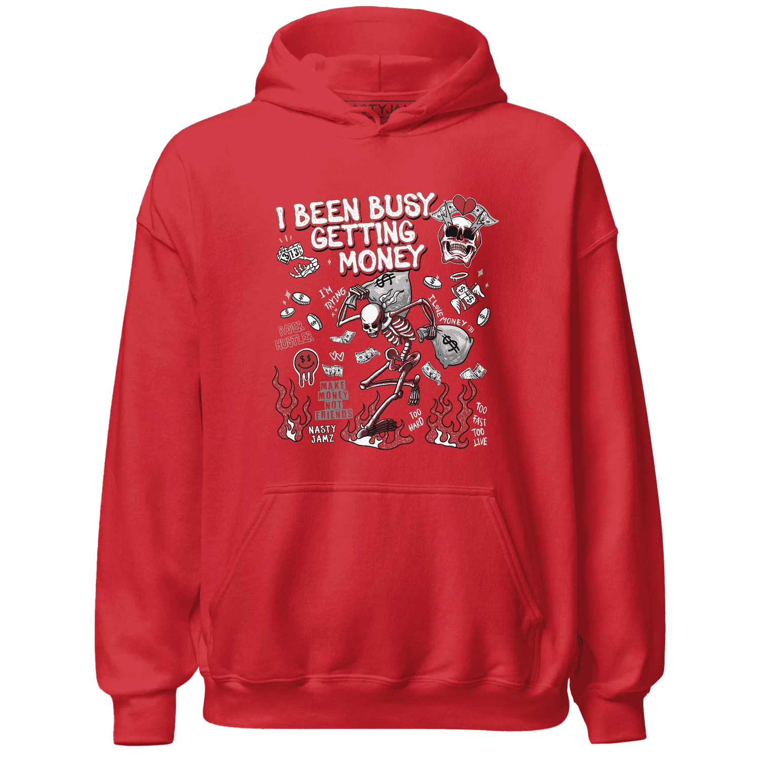 Black-Toe-Reimagined-Red-White-1s-Hoodie-Match-Busy-Getting-Money-Skull
