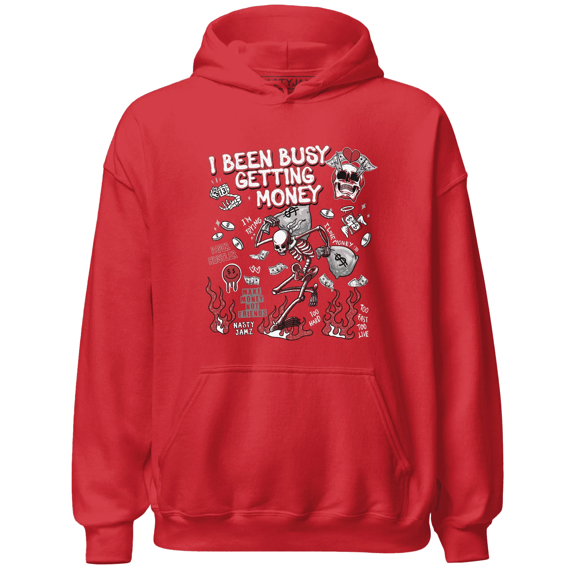 Black-Toe-Reimagined-Red-White-1s-Hoodie-Match-Busy-Getting-Money-Skull