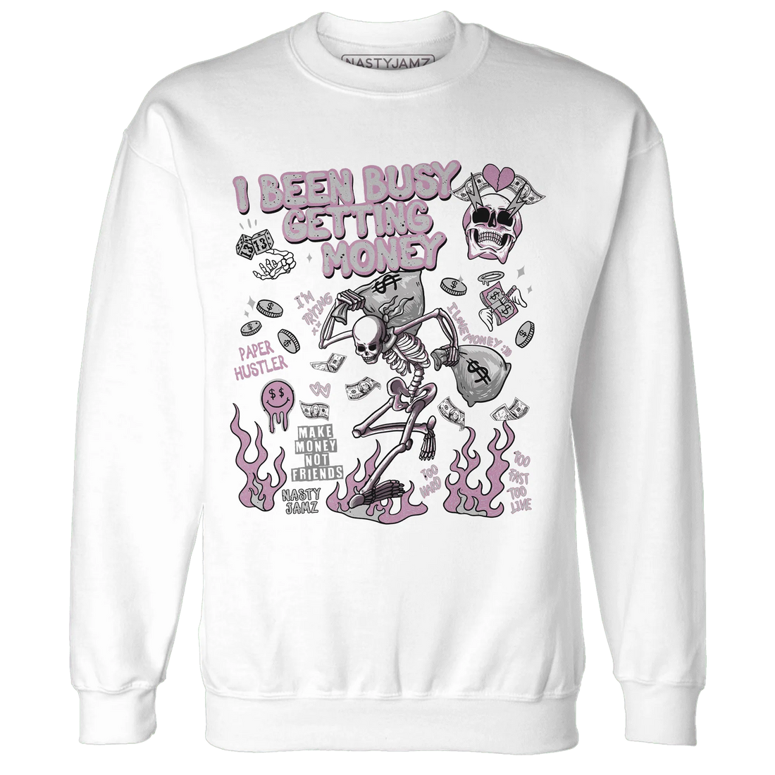 Orchid-Neutral-Grey-Black-White-4s-NastyJamz-Sweatshirt-Match-Busy-Getting-Money-Skull