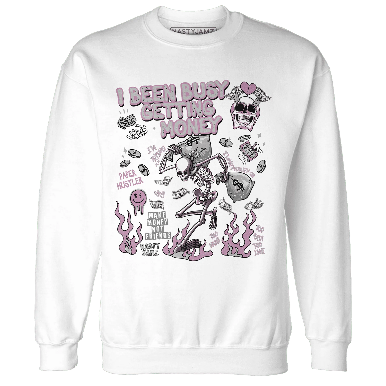 Orchid-Neutral-Grey-Black-White-4s-NastyJamz-Sweatshirt-Match-Busy-Getting-Money-Skull
