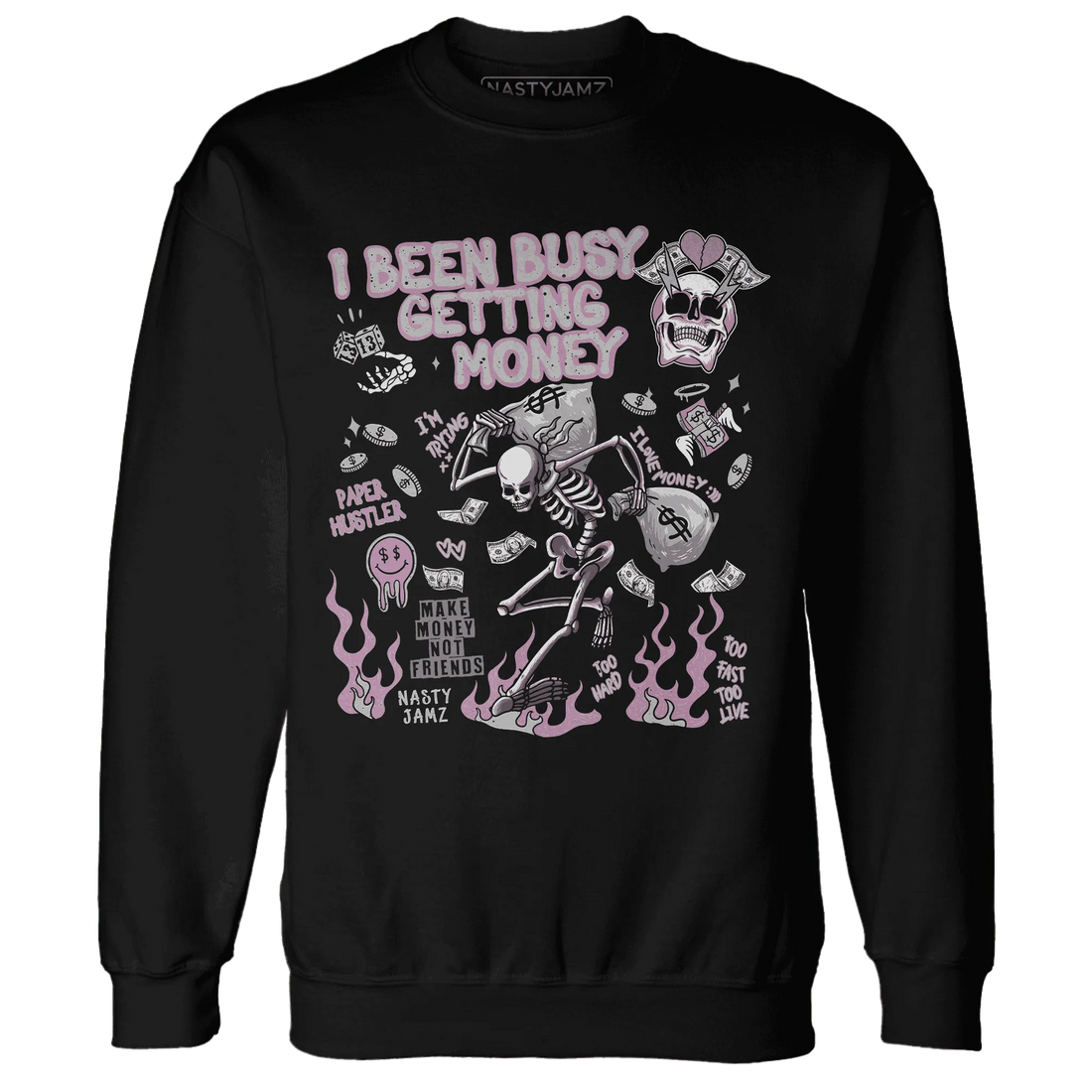 Orchid-Neutral-Grey-Black-White-4s-NastyJamz-Sweatshirt-Match-Busy-Getting-Money-Skull