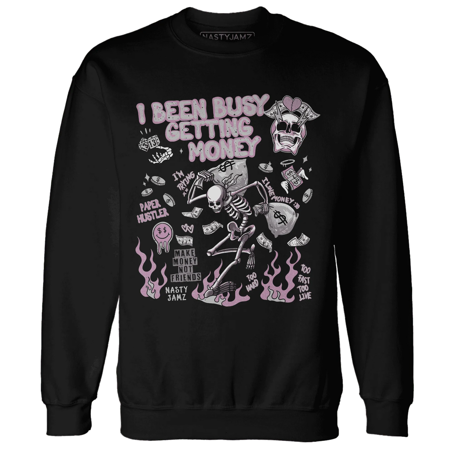 Orchid-Neutral-Grey-Black-White-4s-NastyJamz-Sweatshirt-Match-Busy-Getting-Money-Skull