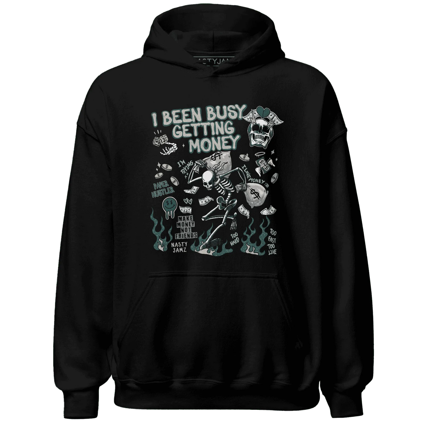 Oxidized-Green-4s-NastyJamz-Hoodie-Match-Busy-Getting-Money-Skull