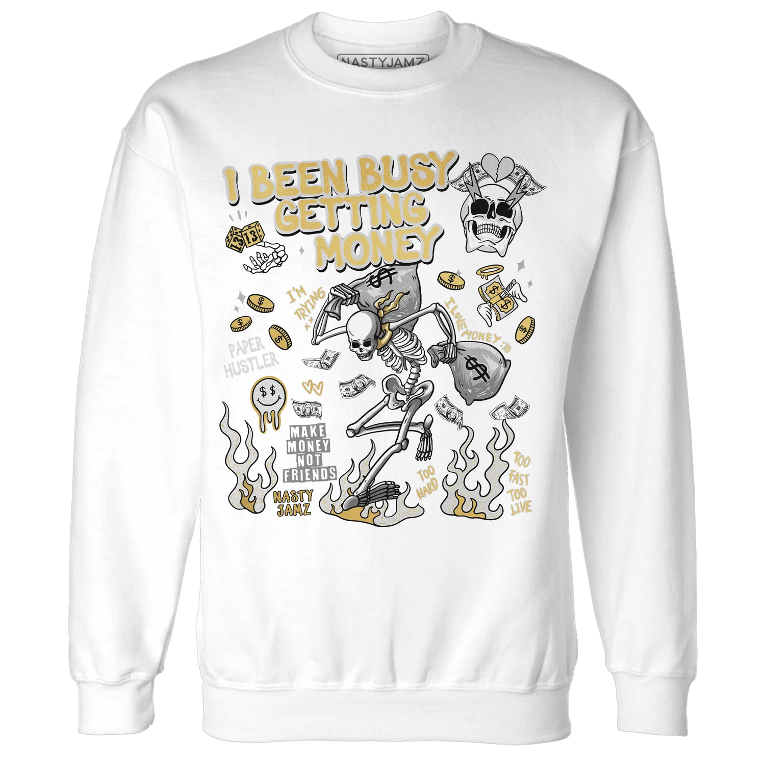 Paris-Cement-Olympics-6s-NastyJamz-Sweatshirt-Match-Busy-Getting-Money-Skull