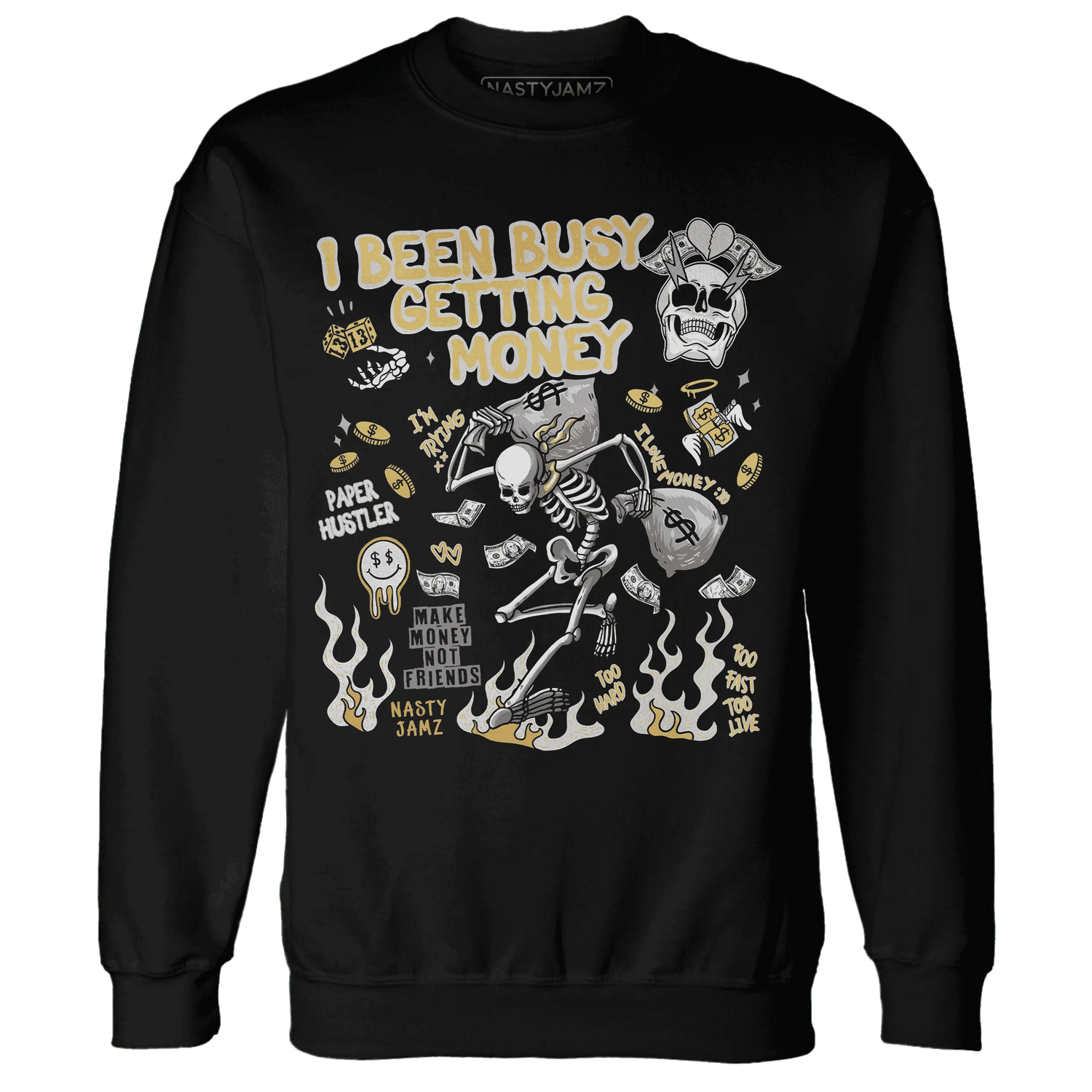 Paris-Cement-Olympics-6s-NastyJamz-Sweatshirt-Match-Busy-Getting-Money-Skull