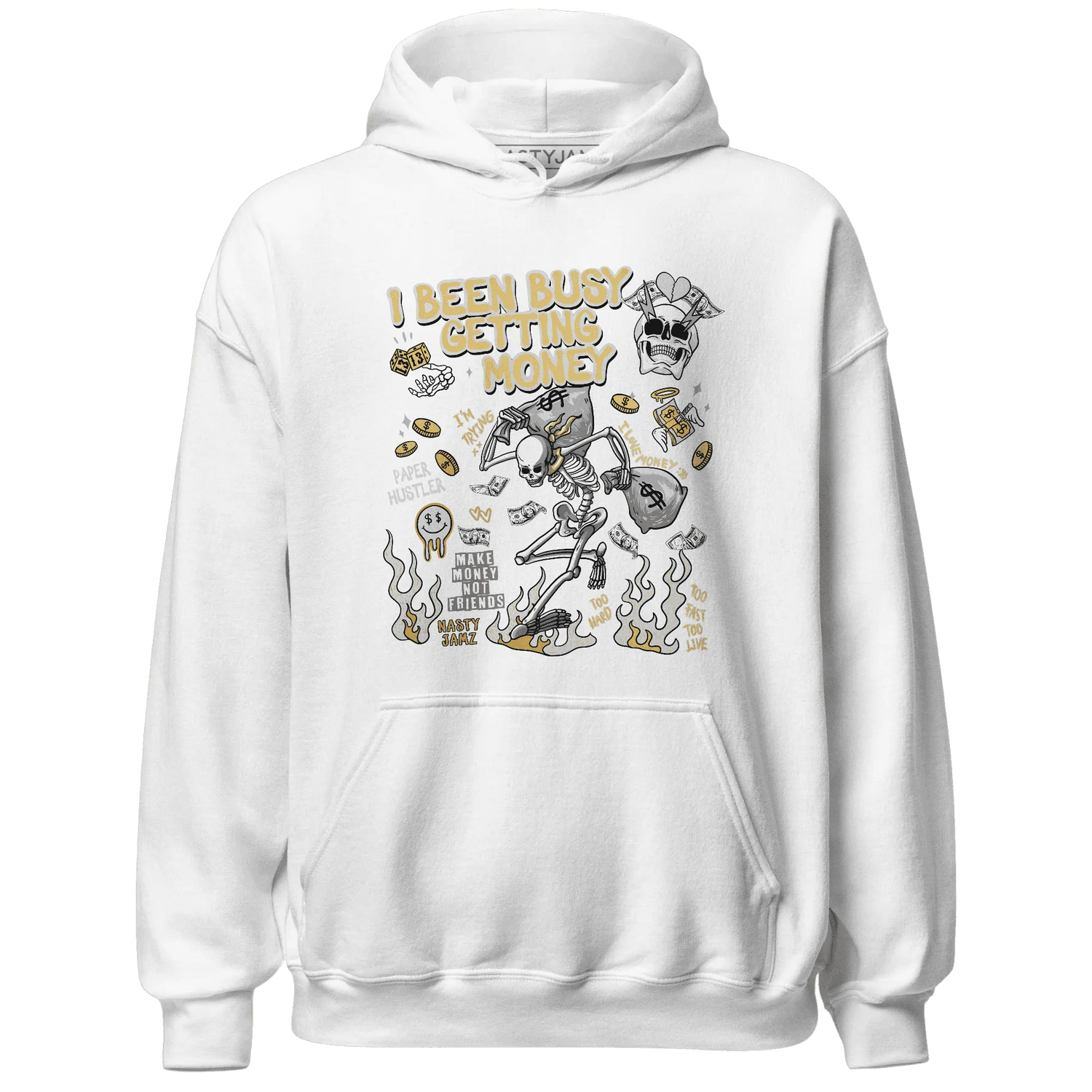 Paris-Cement-Olympics-6s-NastyJamz-Hoodie-Match-Busy-Getting-Money-Skull