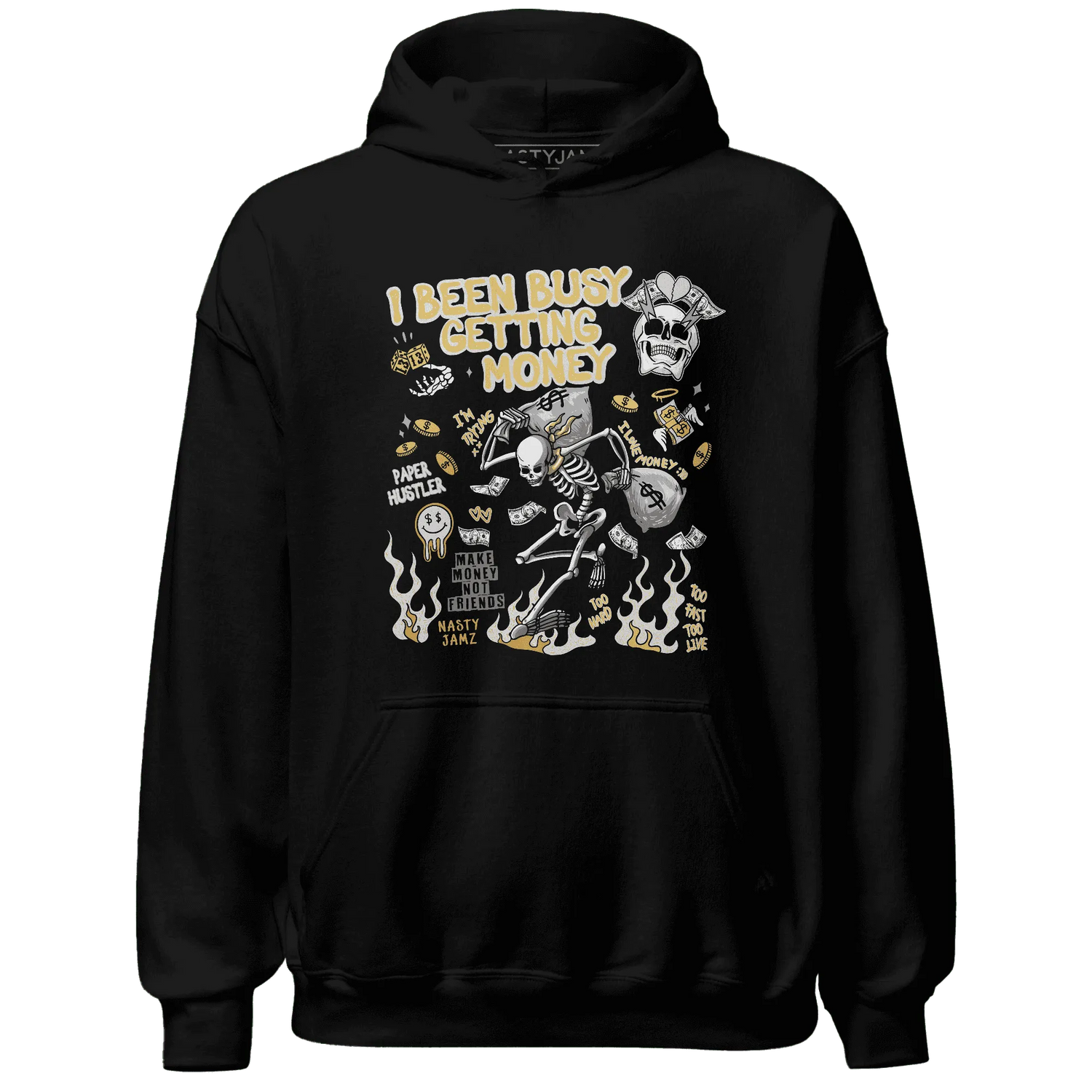 Paris-Cement-Olympics-6s-NastyJamz-Hoodie-Match-Busy-Getting-Money-Skull
