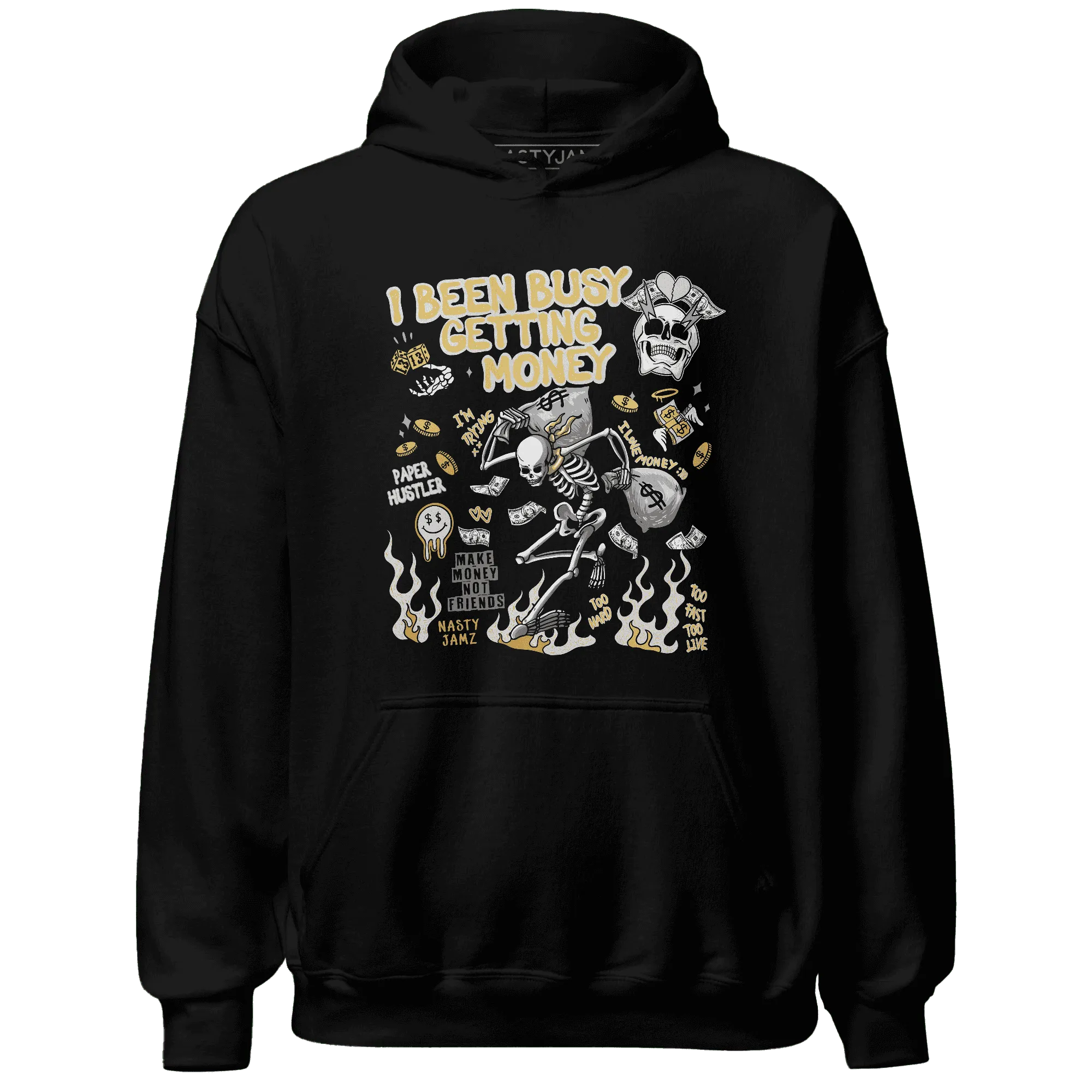 Paris-Cement-Olympics-6s-NastyJamz-Hoodie-Match-Busy-Getting-Money-Skull