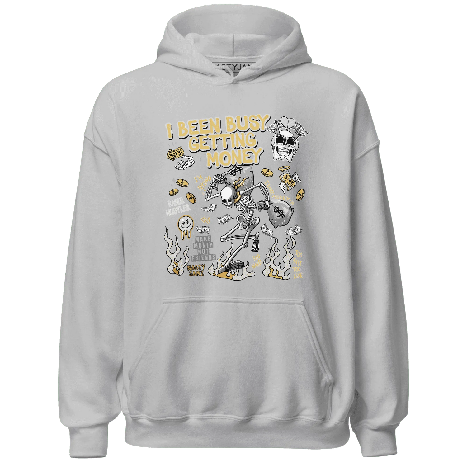Paris-Cement-Olympics-6s-NastyJamz-Hoodie-Match-Busy-Getting-Money-Skull