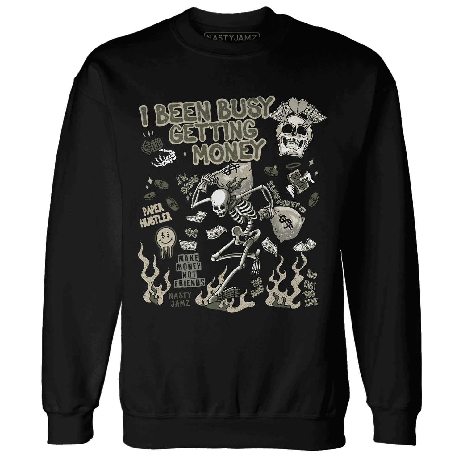 AM-1-Essential-Premium-NastyJamz-Sweatshirt-Match-Busy-Getting-Money-Skull