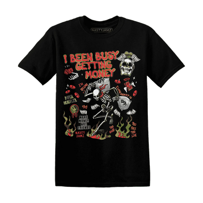 AM-90-Dark-Sage-Solar-Red-NastyJamz-T-Shirt-Match-Busy-Getting-Money-Skull