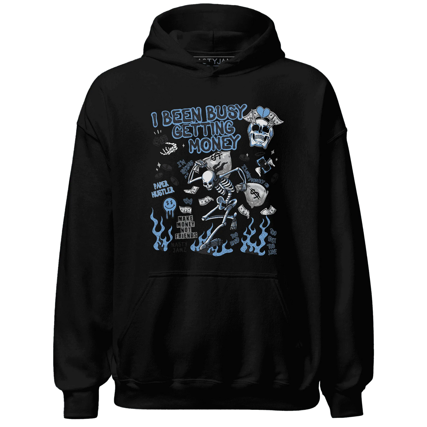 AM-Plus-Black-Univercitii-Blue-NastyJamz-Hoodie-Match-Busy-Getting-Money-Skull