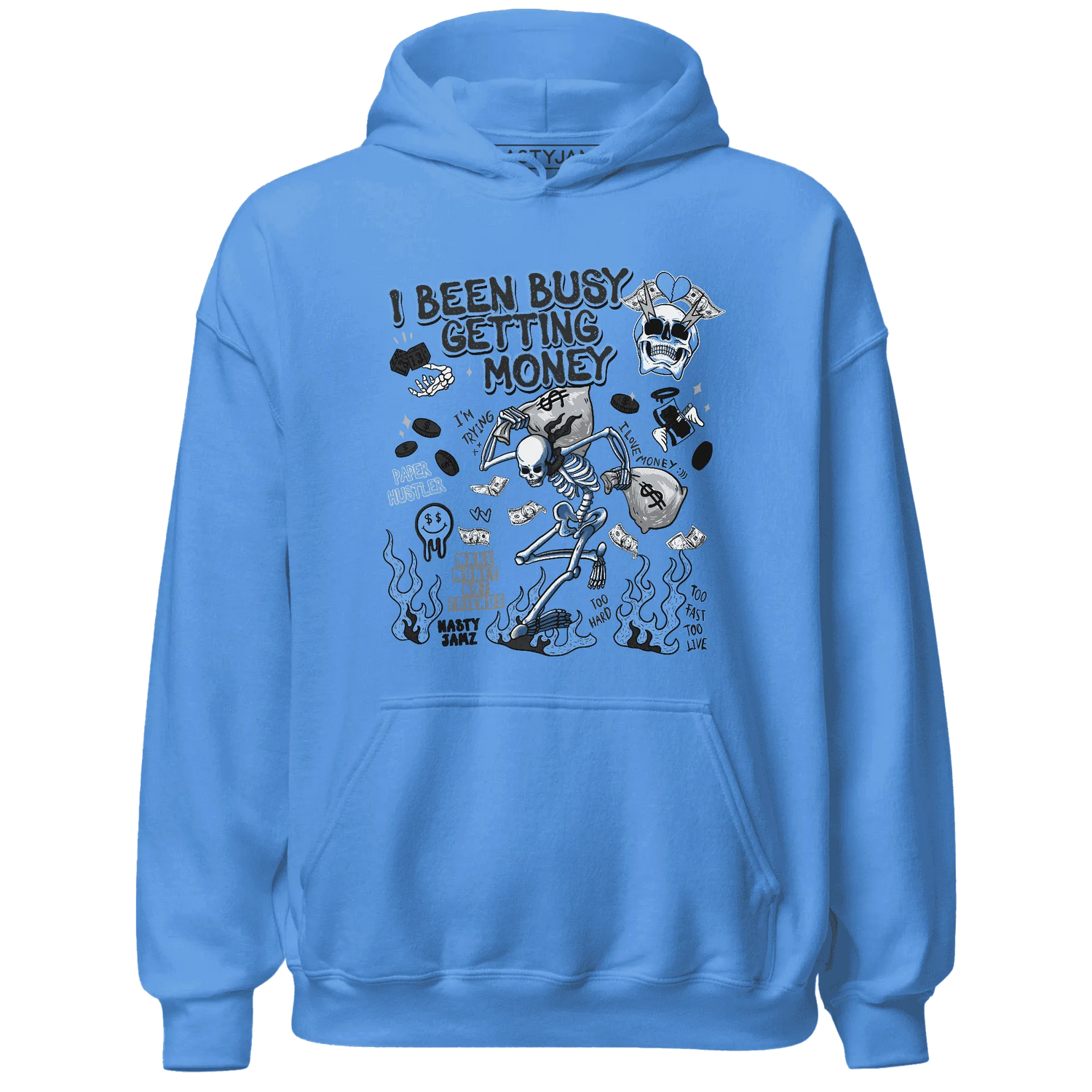 AM-Plus-Black-Univercitii-Blue-NastyJamz-Hoodie-Match-Busy-Getting-Money-Skull