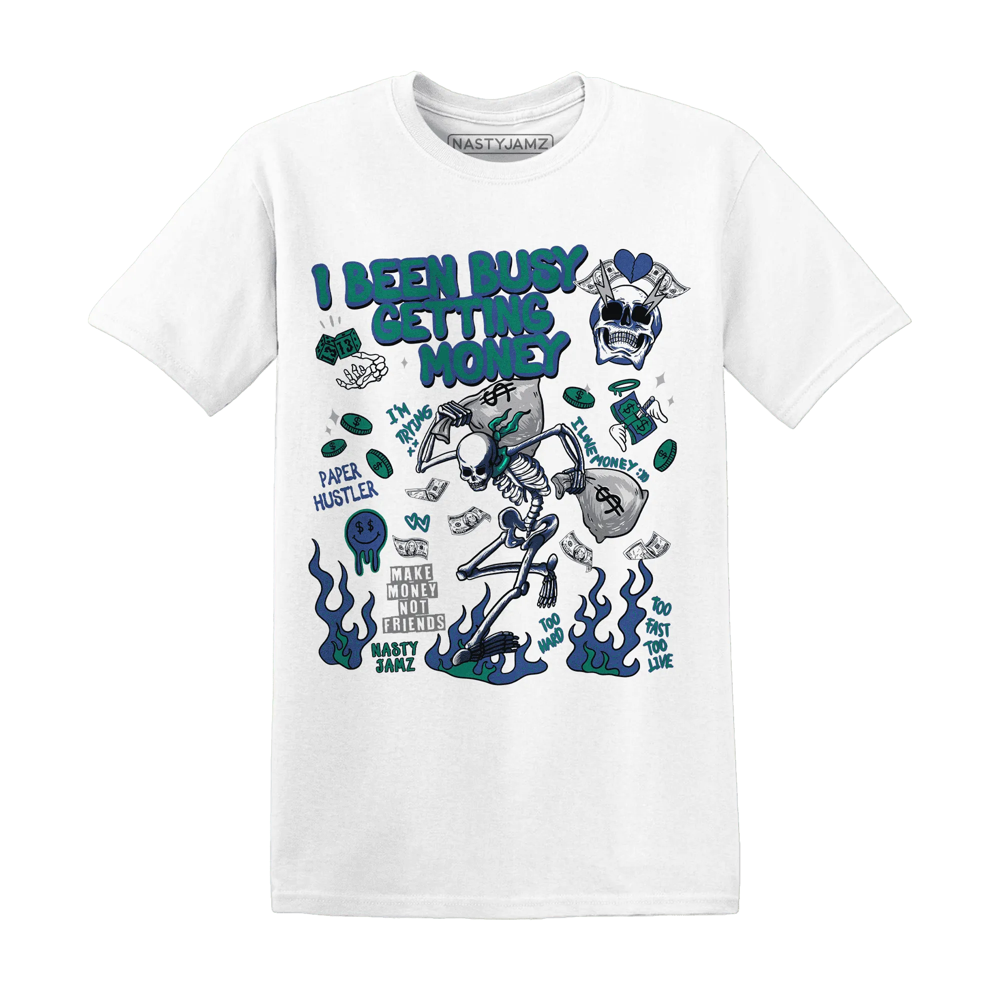 Dunk-Hyper-Royal-Malachite-NastyJamz-T-Shirt-Match-Busy-Getting-Money-Skull