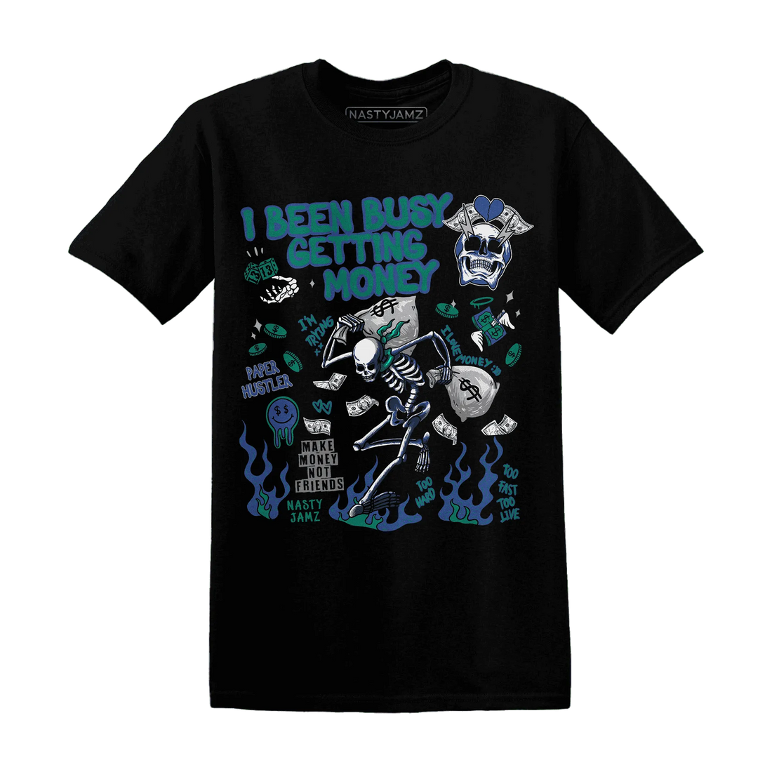 Dunk-Hyper-Royal-Malachite-NastyJamz-T-Shirt-Match-Busy-Getting-Money-Skull