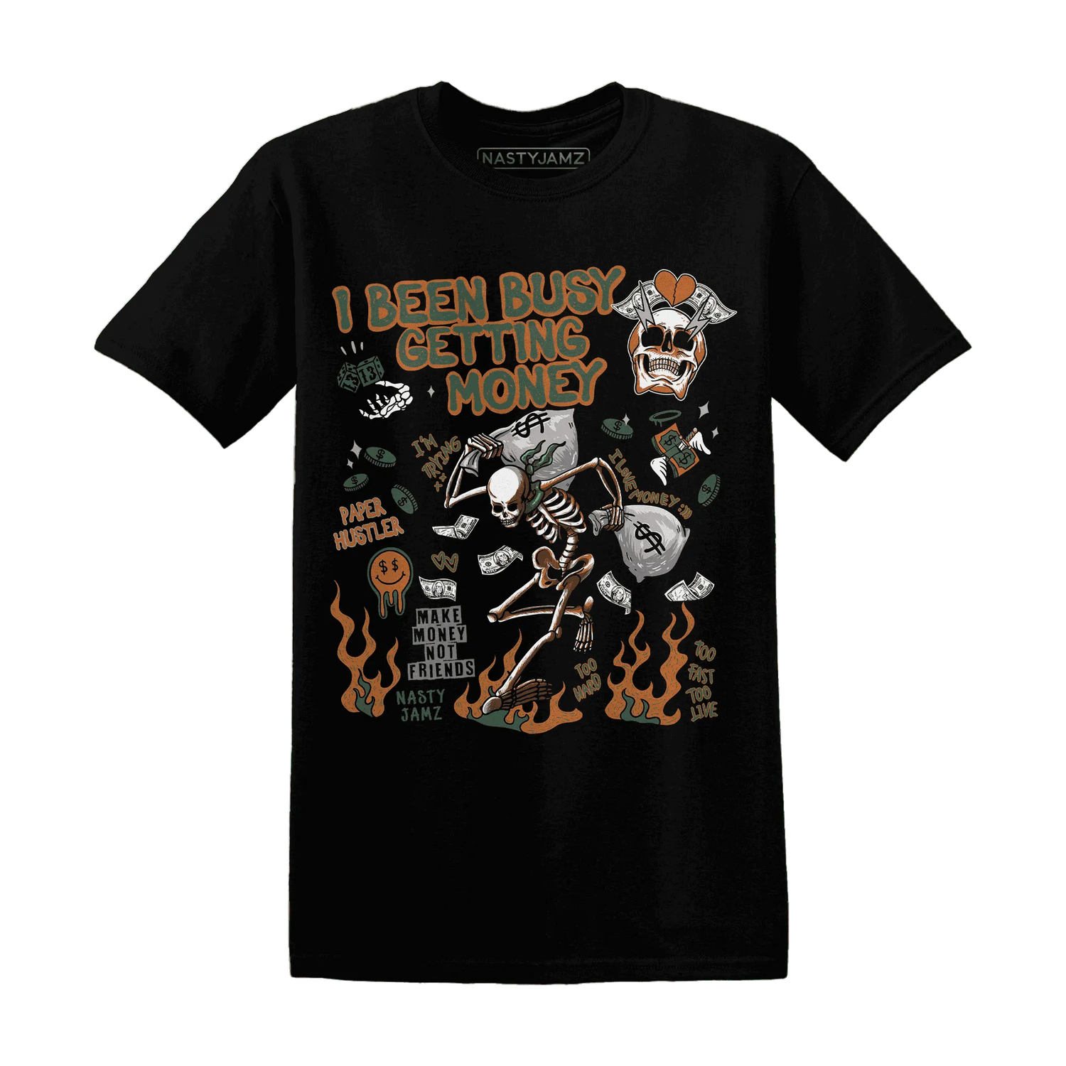 Dunk-Low-Ceramic-NastyJamz-T-Shirt-Match-Busy-Getting-Money-Skull