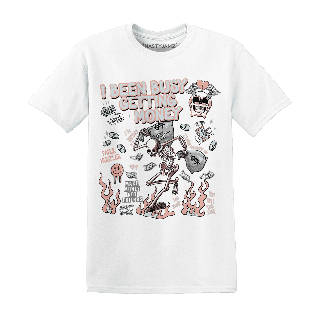 Dunk-Low-Glacier-Blue-Arctic-Orange-NastyJamz-T-Shirt-Match-Busy-Getting-Money-Skull