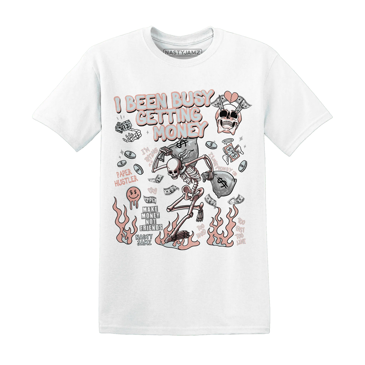 Dunk-Low-Glacier-Blue-Arctic-Orange-NastyJamz-T-Shirt-Match-Busy-Getting-Money-Skull