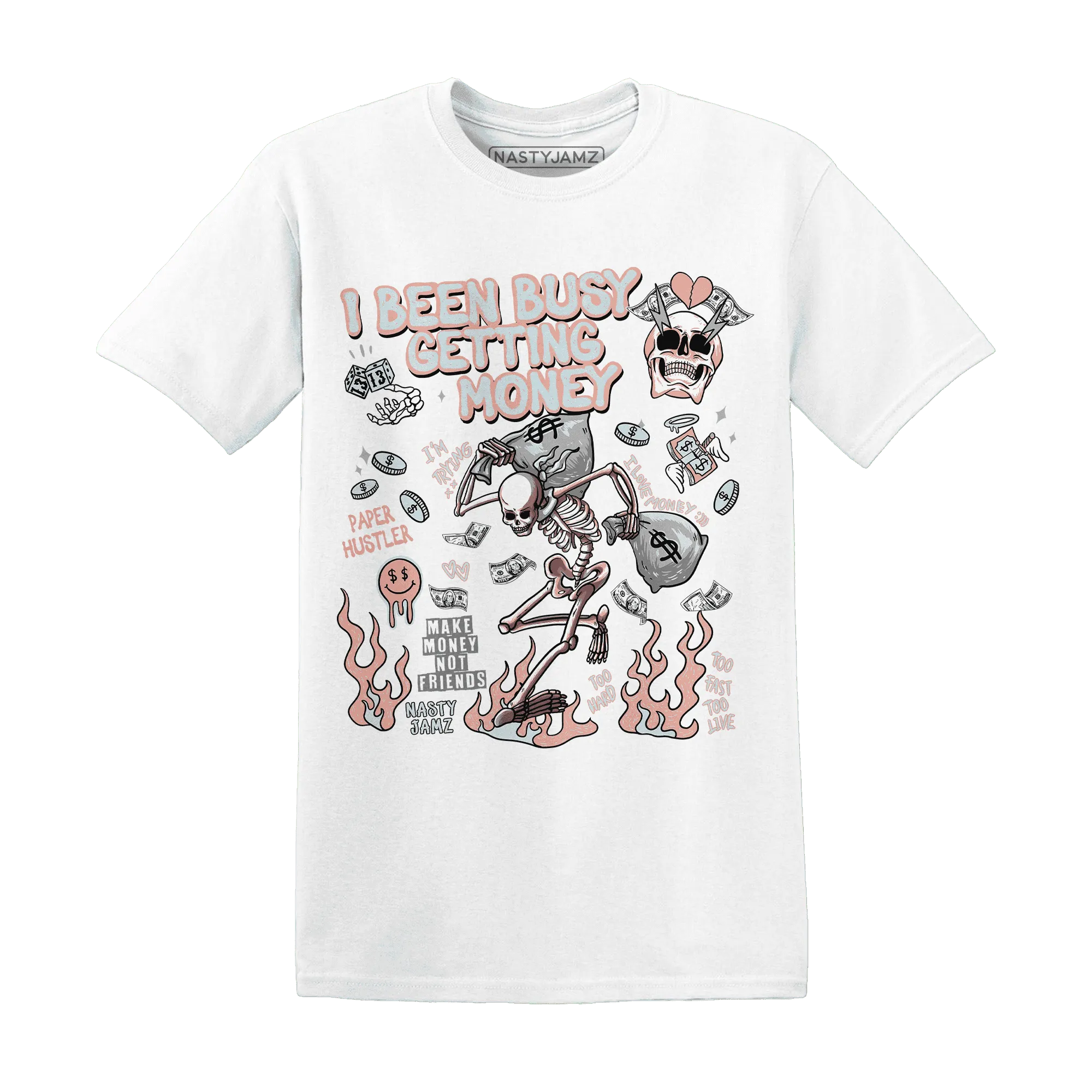 Dunk-Low-Glacier-Blue-Arctic-Orange-NastyJamz-T-Shirt-Match-Busy-Getting-Money-Skull