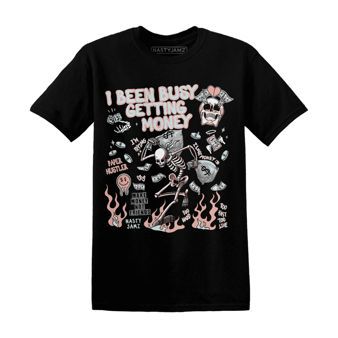 Dunk-Low-Glacier-Blue-Arctic-Orange-NastyJamz-T-Shirt-Match-Busy-Getting-Money-Skull