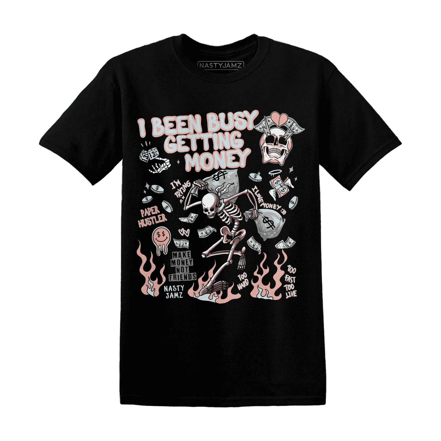 Dunk-Low-Glacier-Blue-Arctic-Orange-NastyJamz-T-Shirt-Match-Busy-Getting-Money-Skull