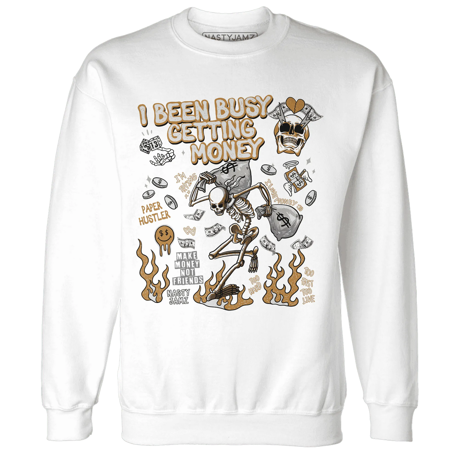 Dunk-Low-Retro-Wheat-Orange-NastyJamz-Sweatshirt-Match-Busy-Getting-Money-Skull
