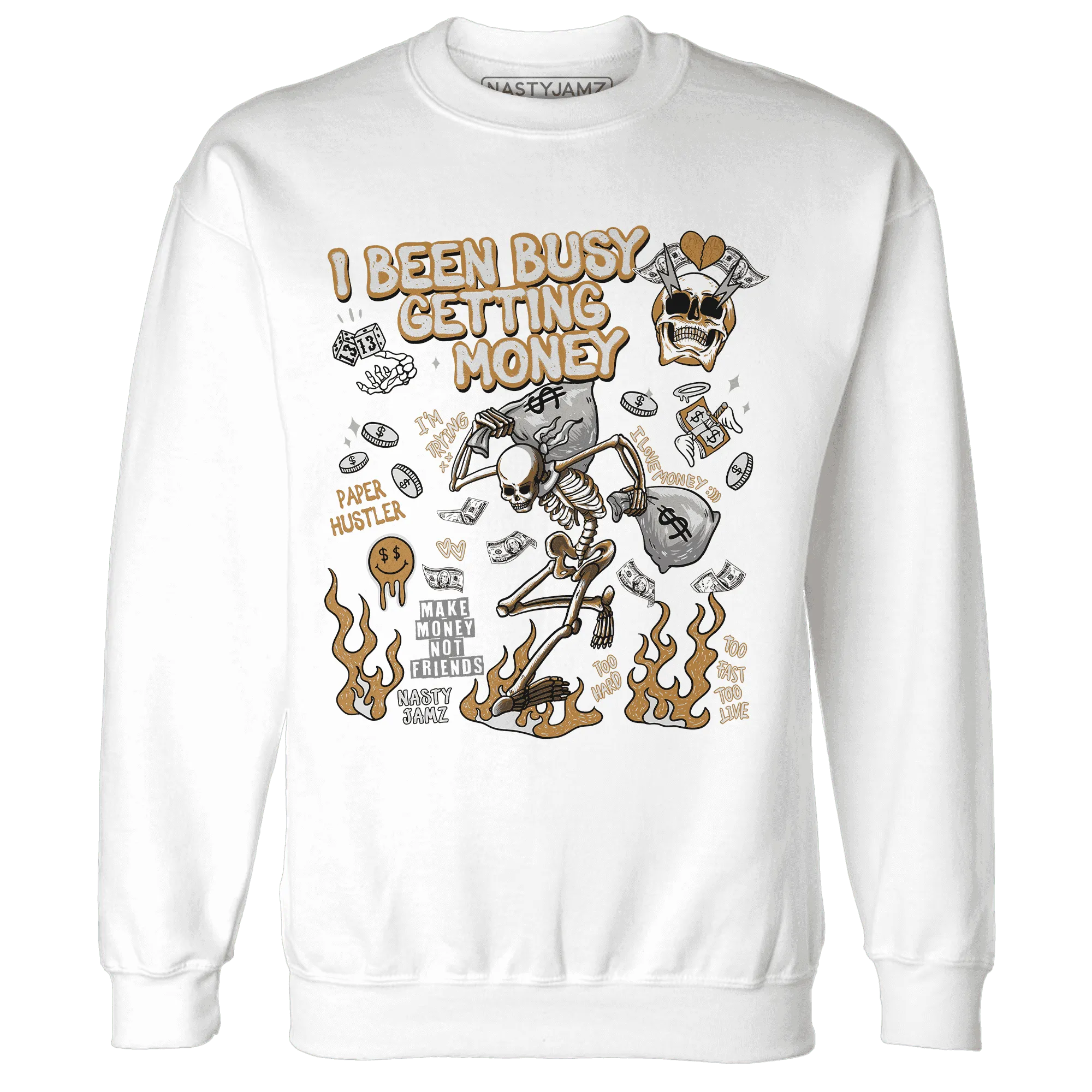 Dunk-Low-Retro-Wheat-Orange-NastyJamz-Sweatshirt-Match-Busy-Getting-Money-Skull