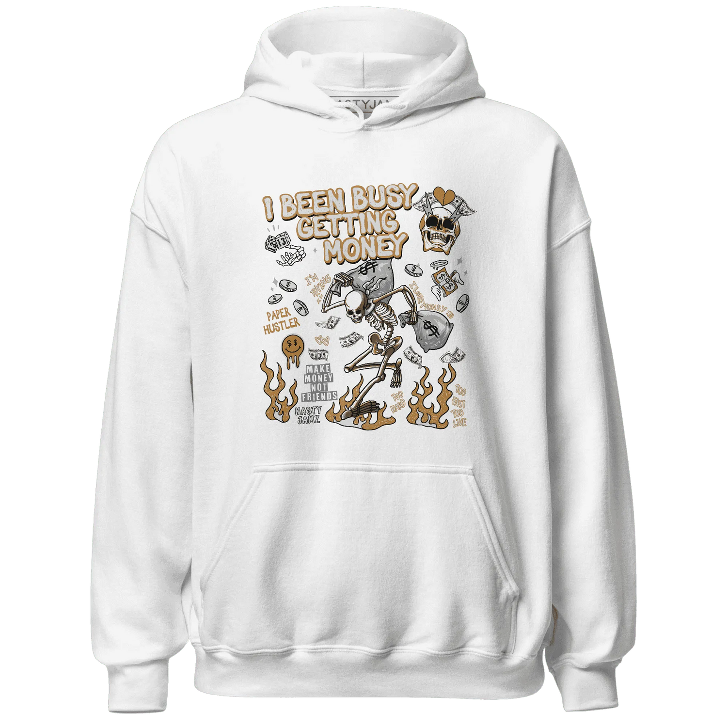 Dunk-Low-Retro-Wheat-Orange-NastyJamz-Hoodie-Match-Busy-Getting-Money-Skull