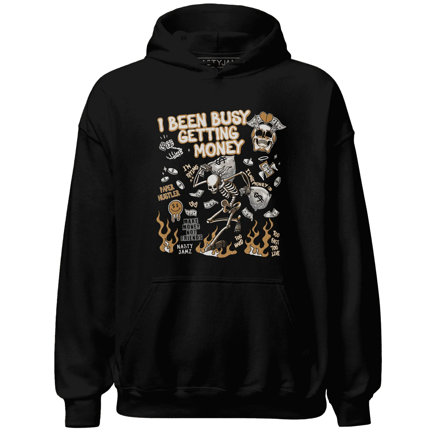 Dunk-Low-Retro-Wheat-Orange-NastyJamz-Hoodie-Match-Busy-Getting-Money-Skull