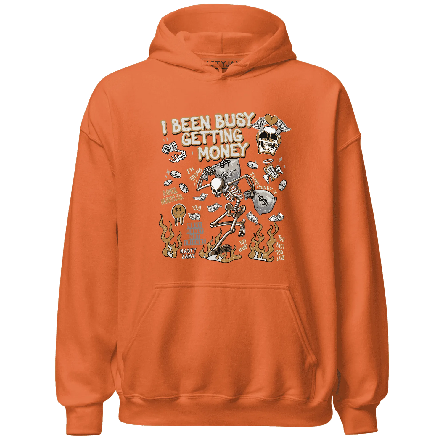 Dunk-Low-Retro-Wheat-Orange-NastyJamz-Hoodie-Match-Busy-Getting-Money-Skull
