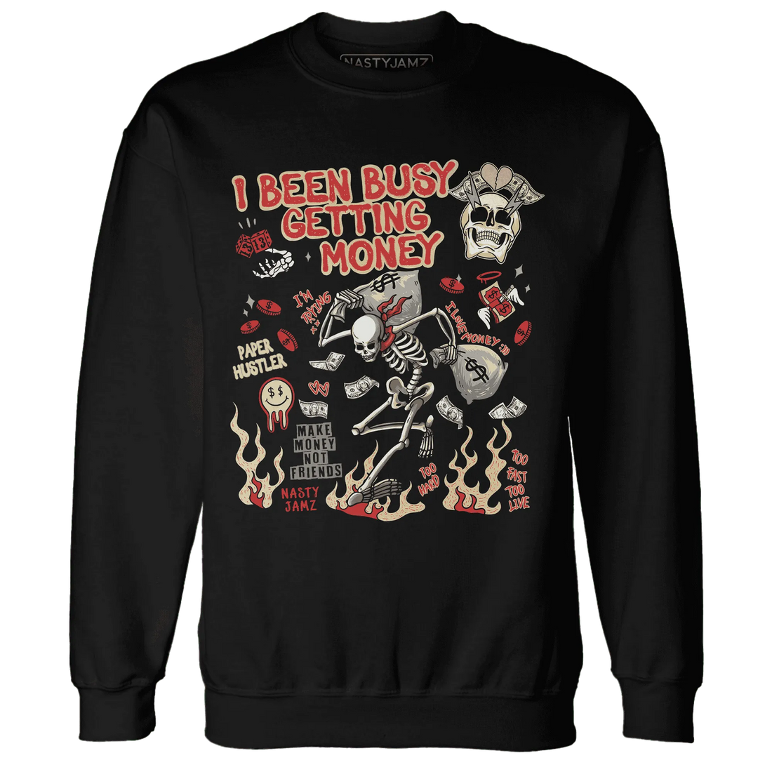 Dunk-Strawberry-Waffle-NastyJamz-Sweatshirt-Match-Busy-Getting-Money-Skull