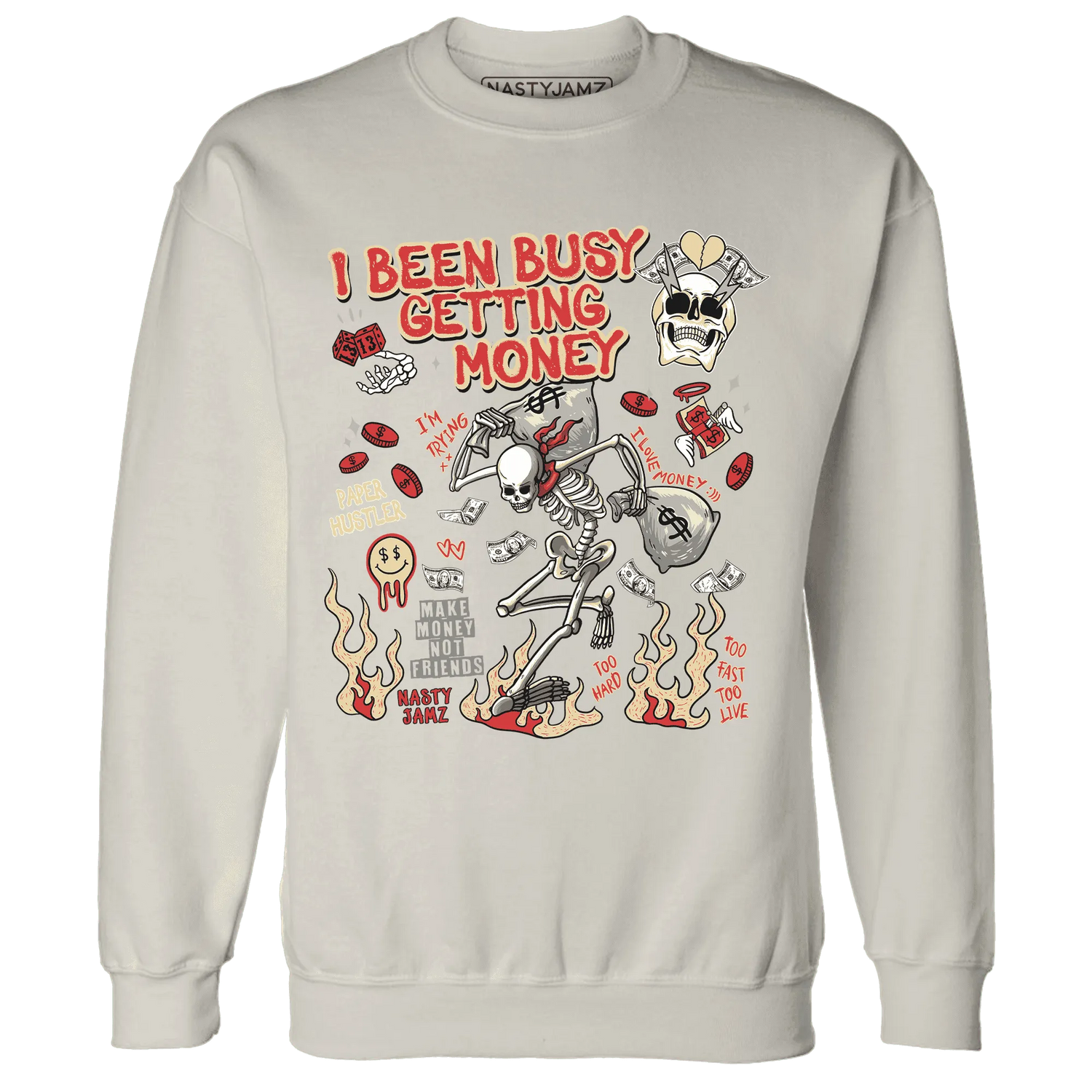 Dunk-Strawberry-Waffle-NastyJamz-Sweatshirt-Match-Busy-Getting-Money-Skull