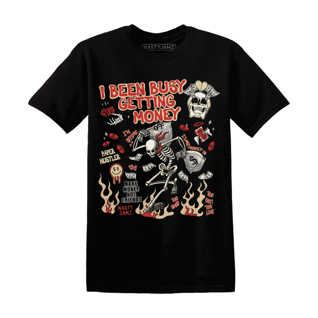 Dunk-Strawberry-Waffle-NastyJamz-T-Shirt-Match-Busy-Getting-Money-Skull