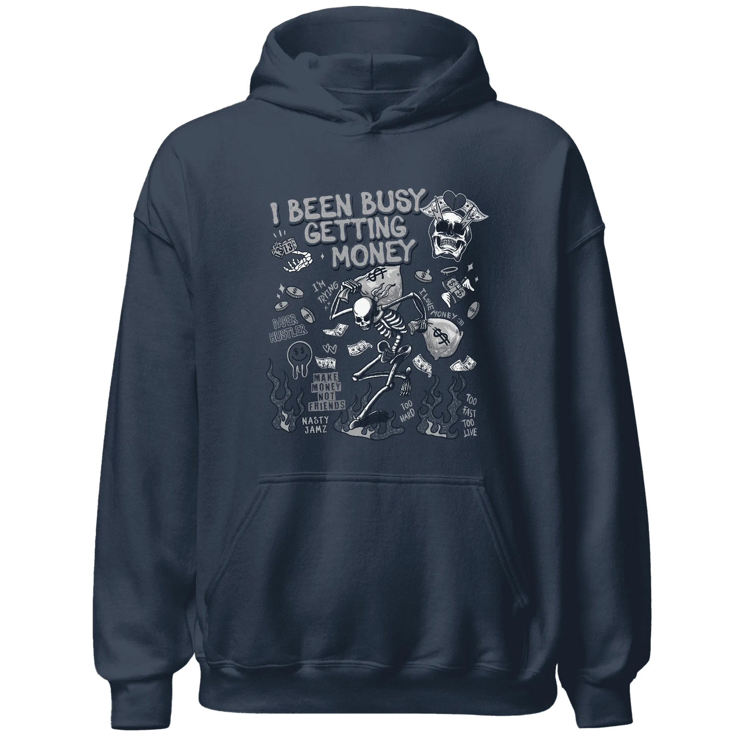 VaporMax-Plus-Midnight-Navy-White-Metallic-Silver-Hoodie-Match-Busy-Getting-Money-Skull