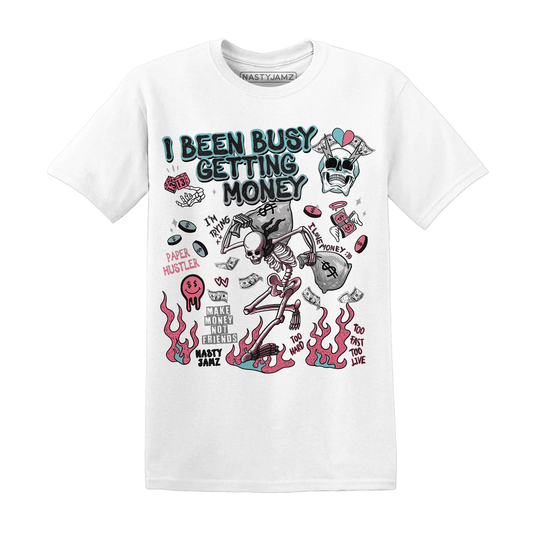 VaporMax-Plus-South-Beach-NastyJamz-T-Shirt-Match-Busy-Getting-Money-Skull