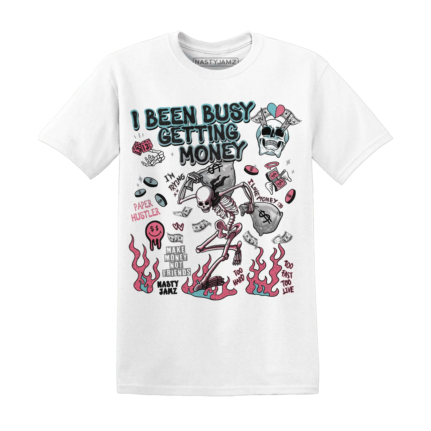 VaporMax-Plus-South-Beach-NastyJamz-T-Shirt-Match-Busy-Getting-Money-Skull