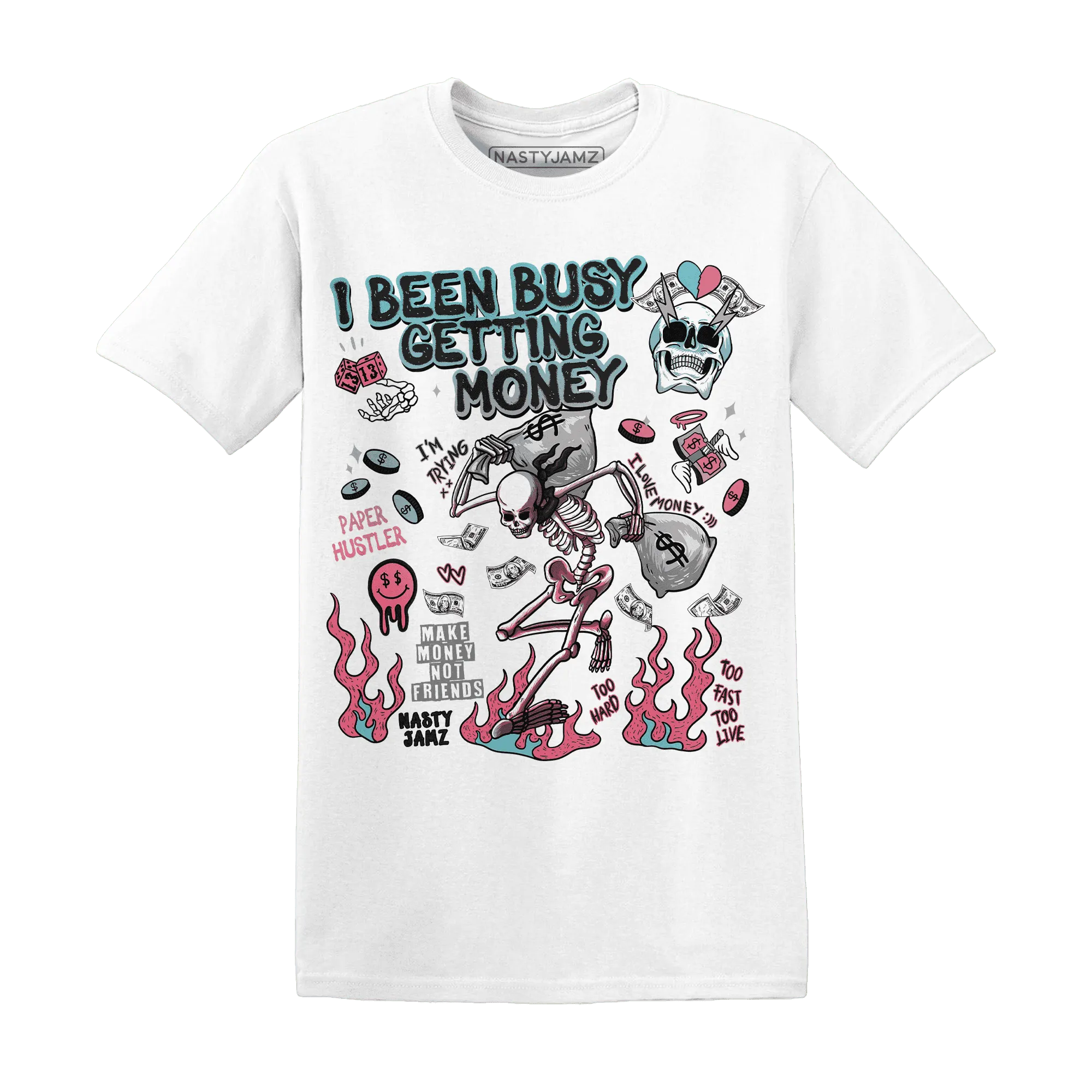 VaporMax-Plus-South-Beach-NastyJamz-T-Shirt-Match-Busy-Getting-Money-Skull
