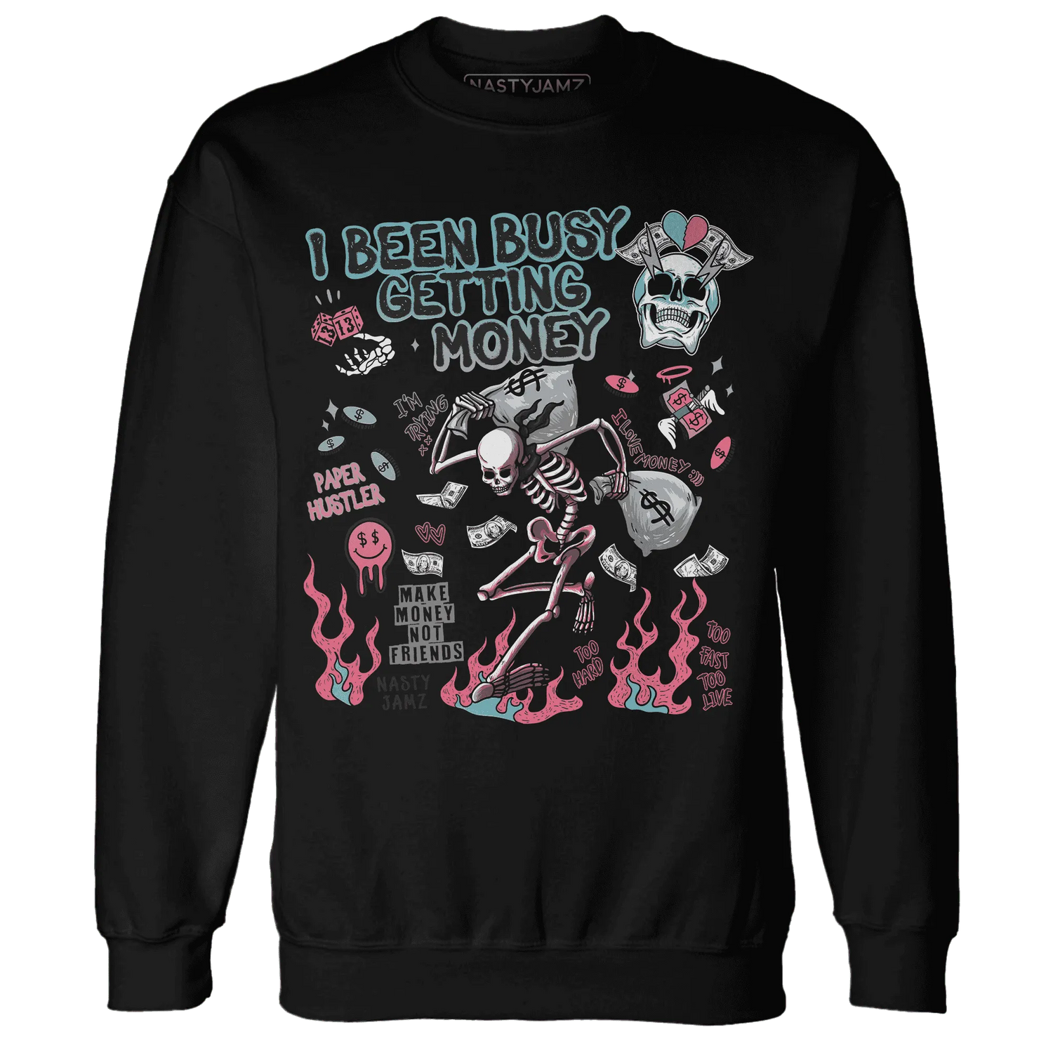 VaporMax-Plus-South-Beach-NastyJamz-Sweatshirt-Match-Busy-Getting-Money-Skull