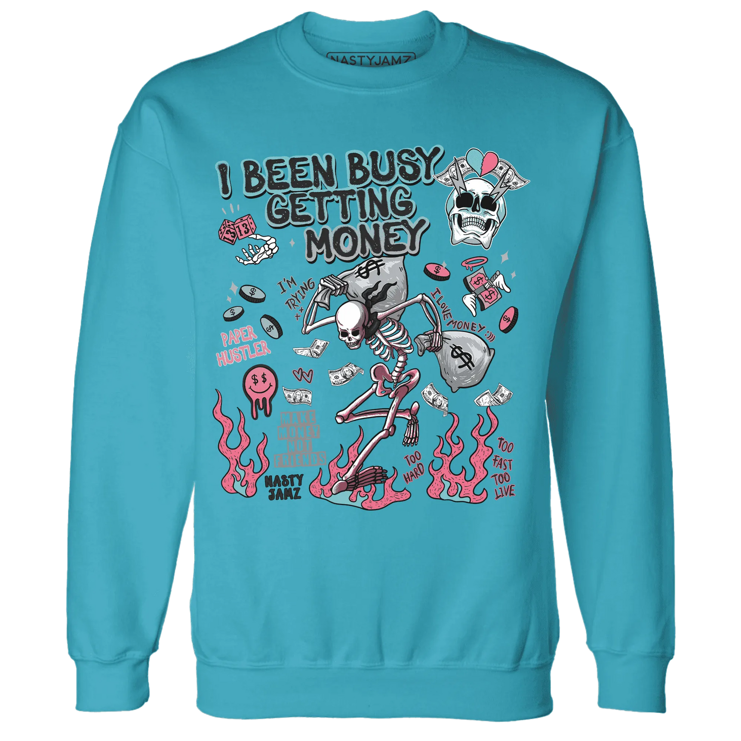 VaporMax-Plus-South-Beach-NastyJamz-Sweatshirt-Match-Busy-Getting-Money-Skull