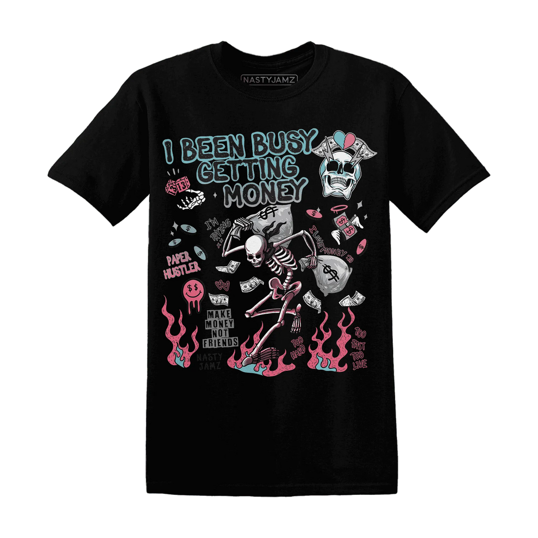VaporMax-Plus-South-Beach-NastyJamz-T-Shirt-Match-Busy-Getting-Money-Skull