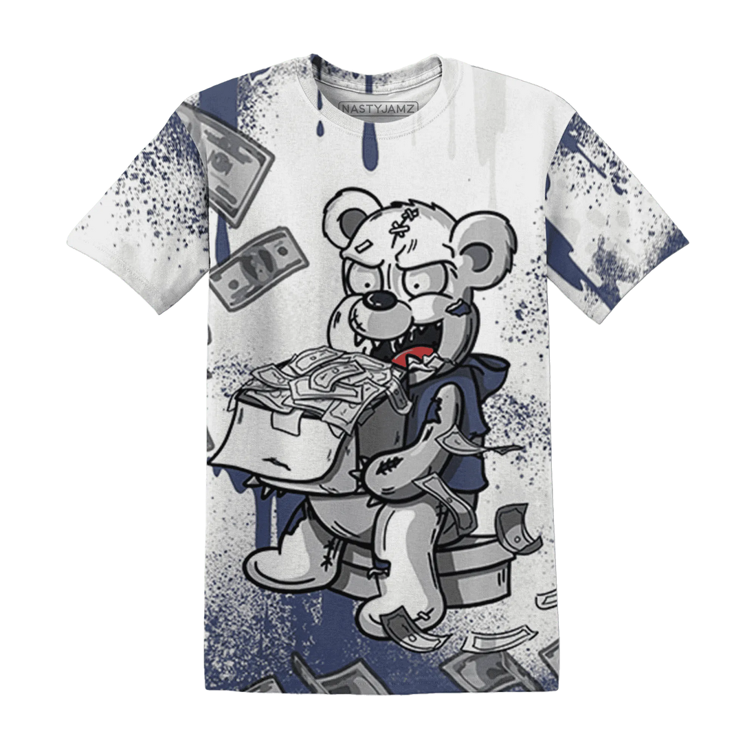 Low-Diffused-Blue-11s-T-Shirt-Match-Cash-Money-3D-Splash-Paint