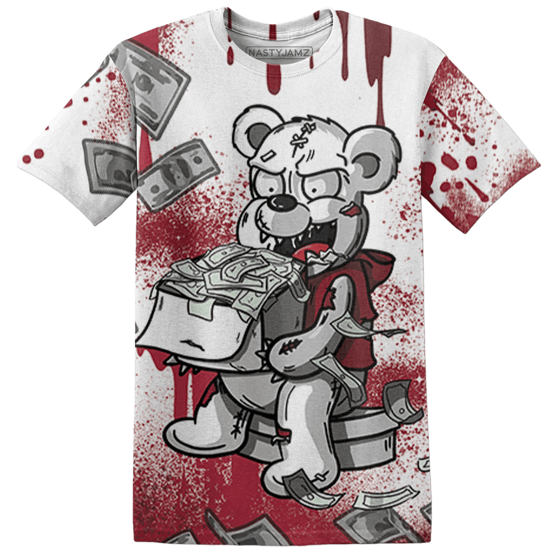 High 85 Metallic Burgundy 1s T Shirt Match Cash Money 3D All-Over Print Splash Paint - NastyJamz